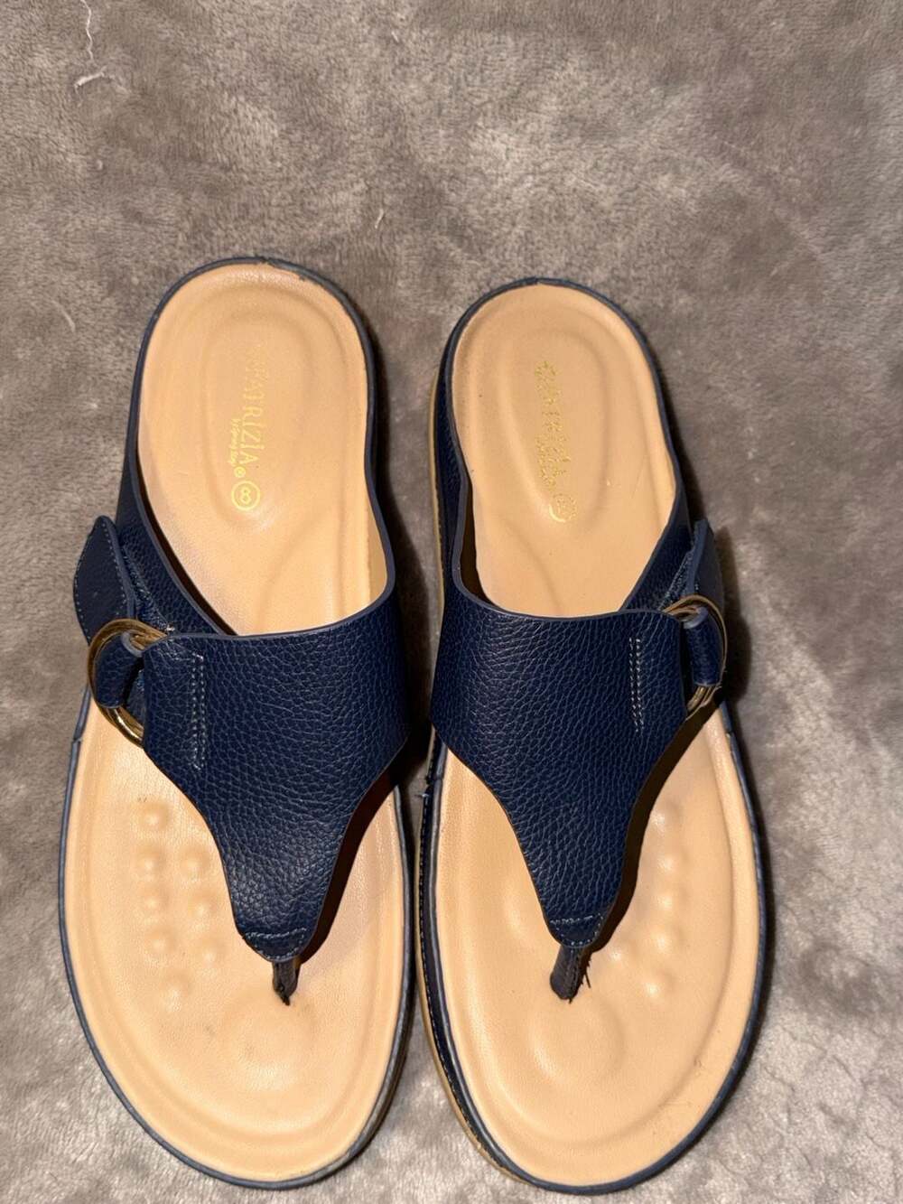 Patrizia Rozeta Women's Blue Thong Buckle Wedge Sandals Size 8